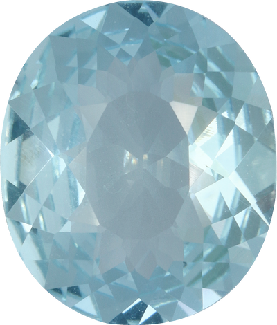 Oval cut aquamarine, 12.1 by 10.2 mm, shown at actual size