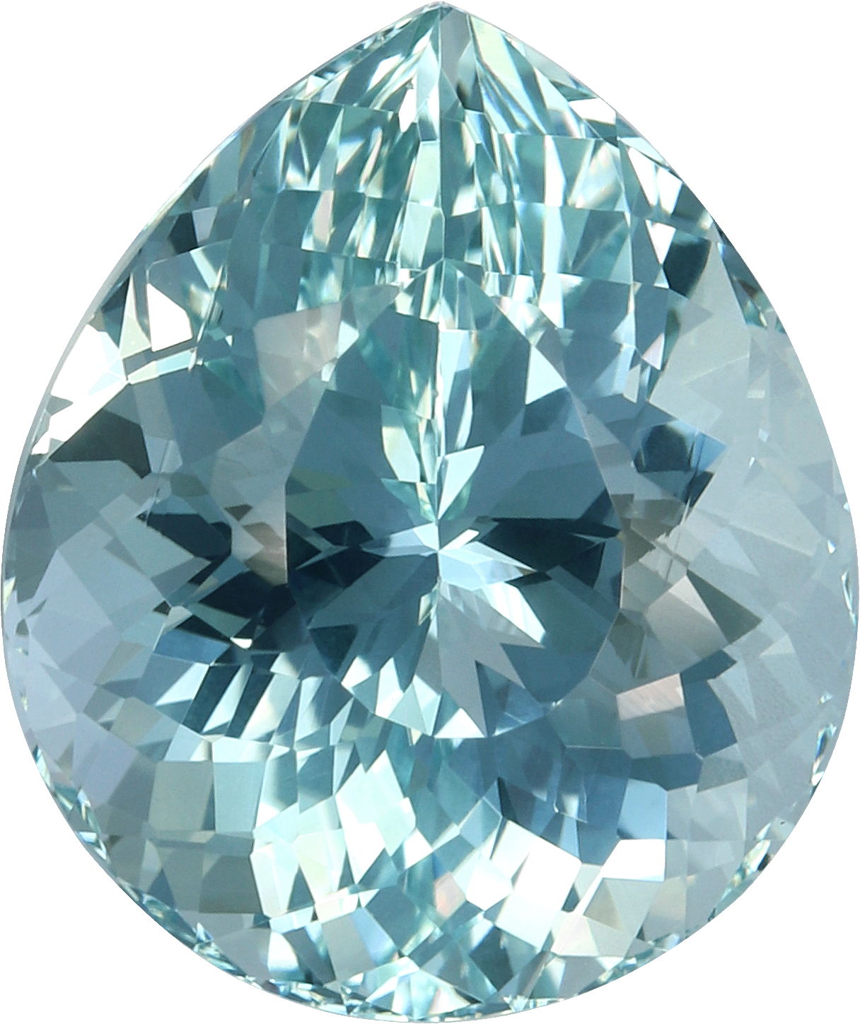 Pear cut aquamarine, 15.6 by 13.1 mm, shown at actual size