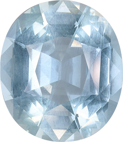 Oval cut aquamarine, 14 by 14.2 mm, shown at actual size