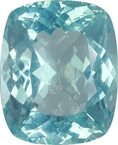 Cushion cut aquamarine, 20.29 by 16.54 mm, shown at actual size