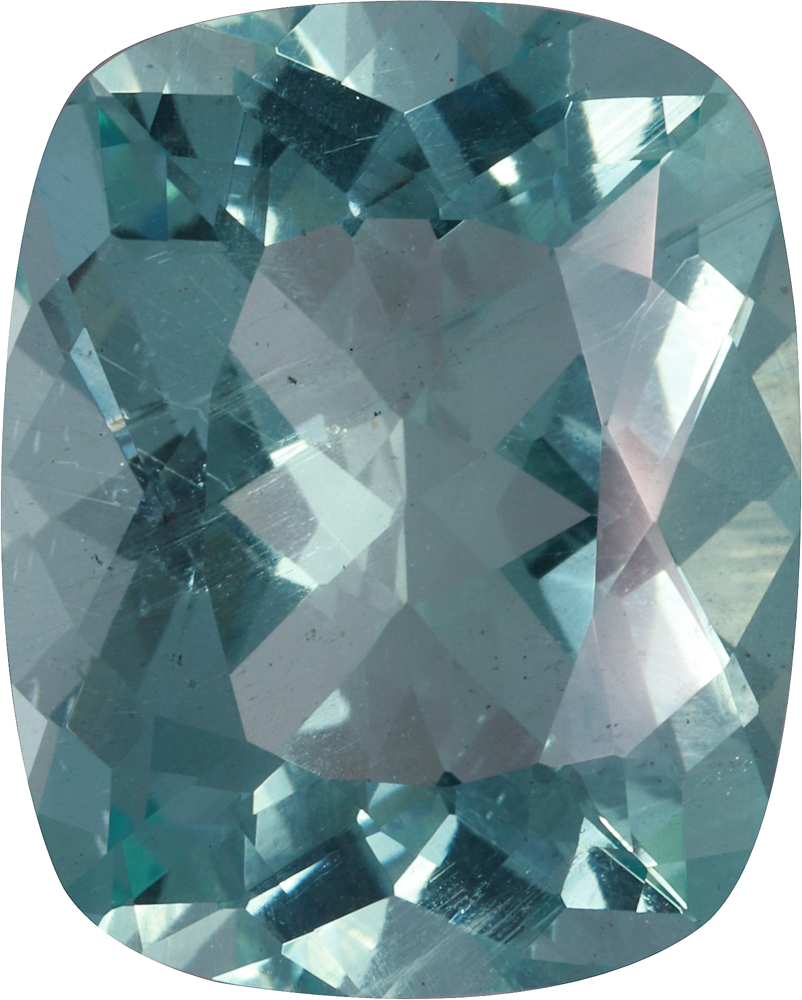 Cushion cut aquamarine, 18.18 by 14.7 mm, shown at actual size