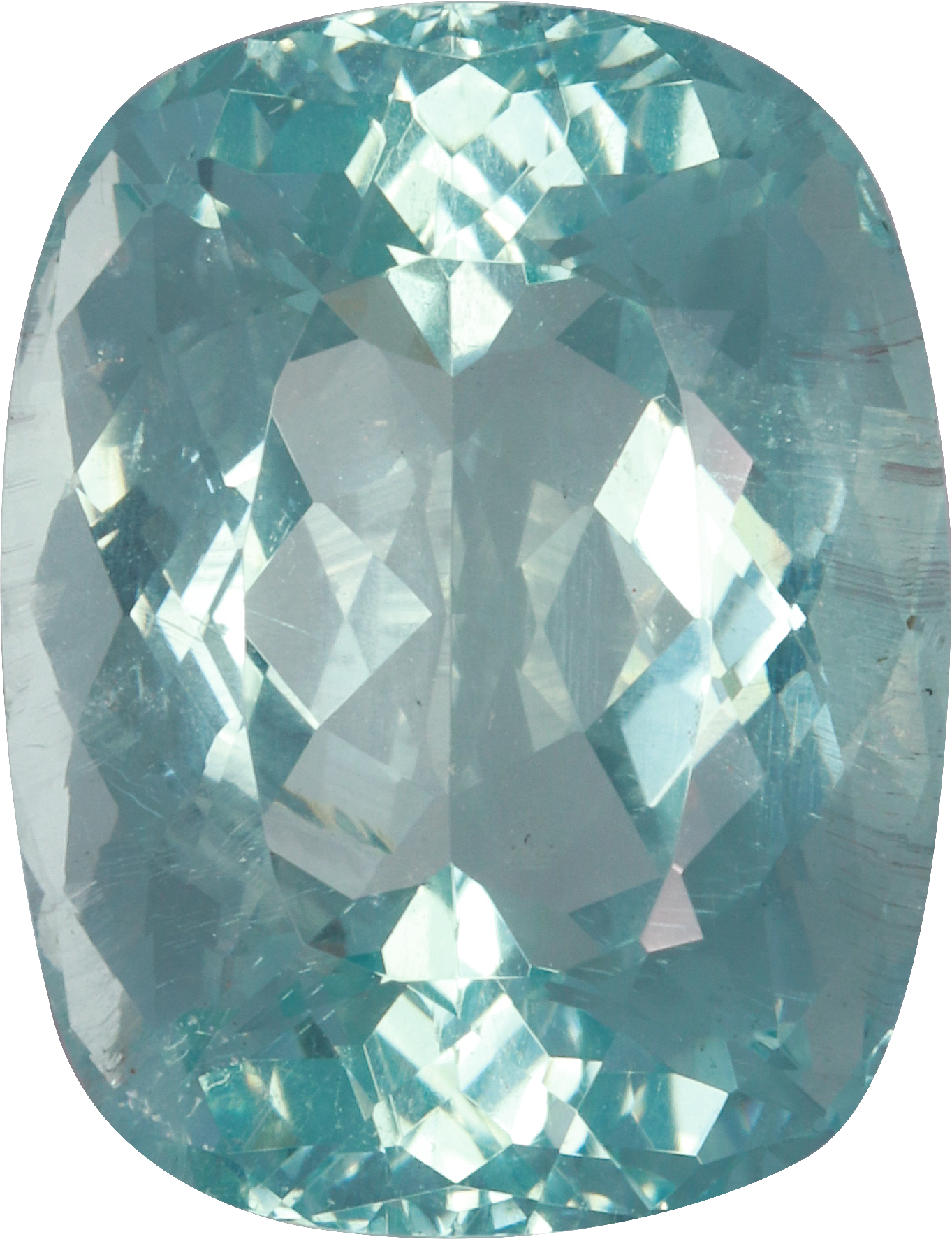 Cushion cut aquamarine, 16.39 by 12.59 mm, shown at actual size