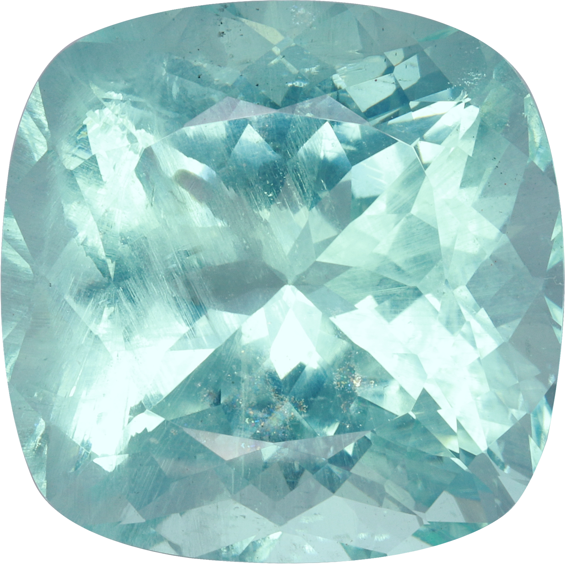 Cushion cut aquamarine, 19.3 by 19.24 mm, shown at actual size