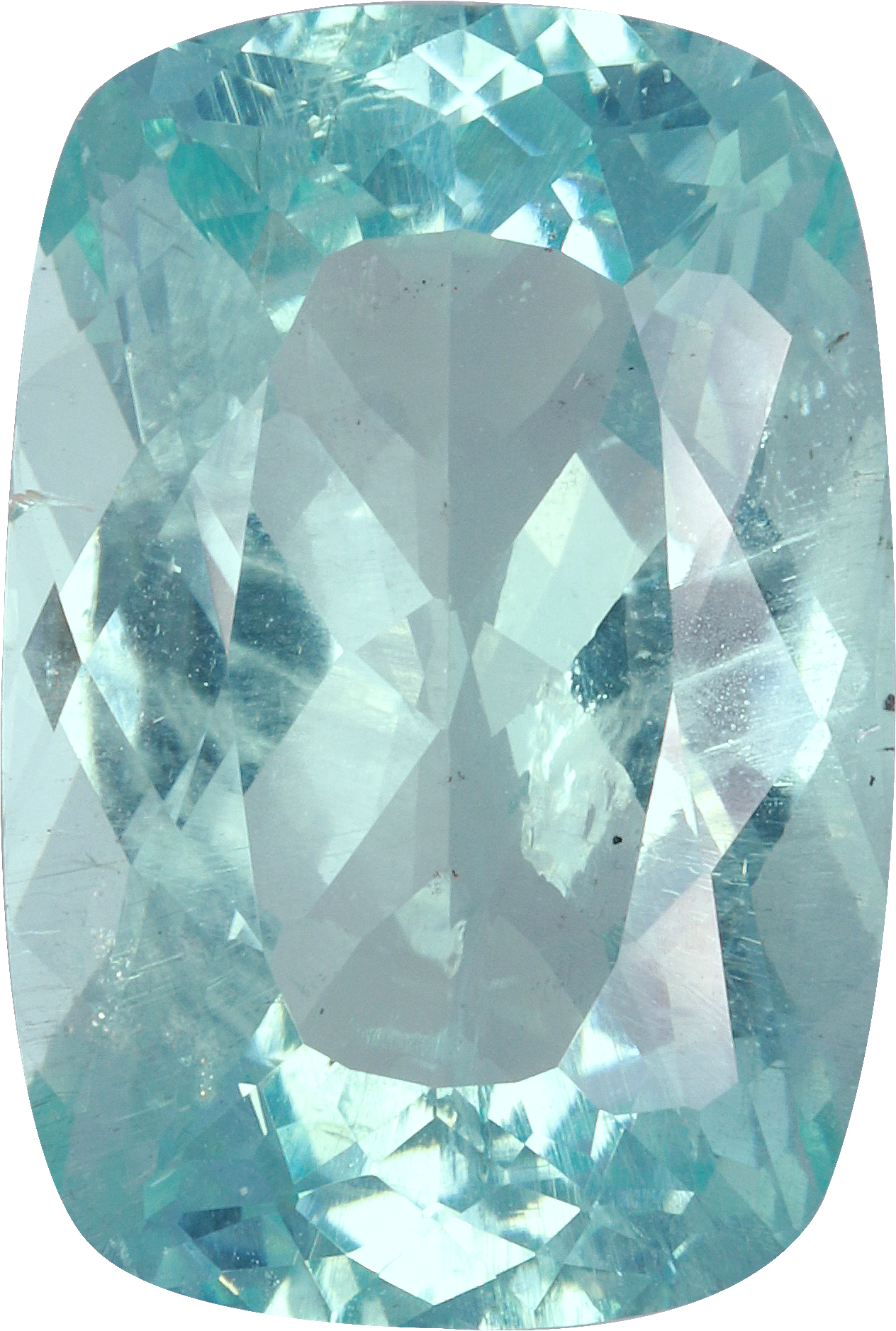 Cushion cut aquamarine, 20.38 by 13.68 mm, shown at actual size