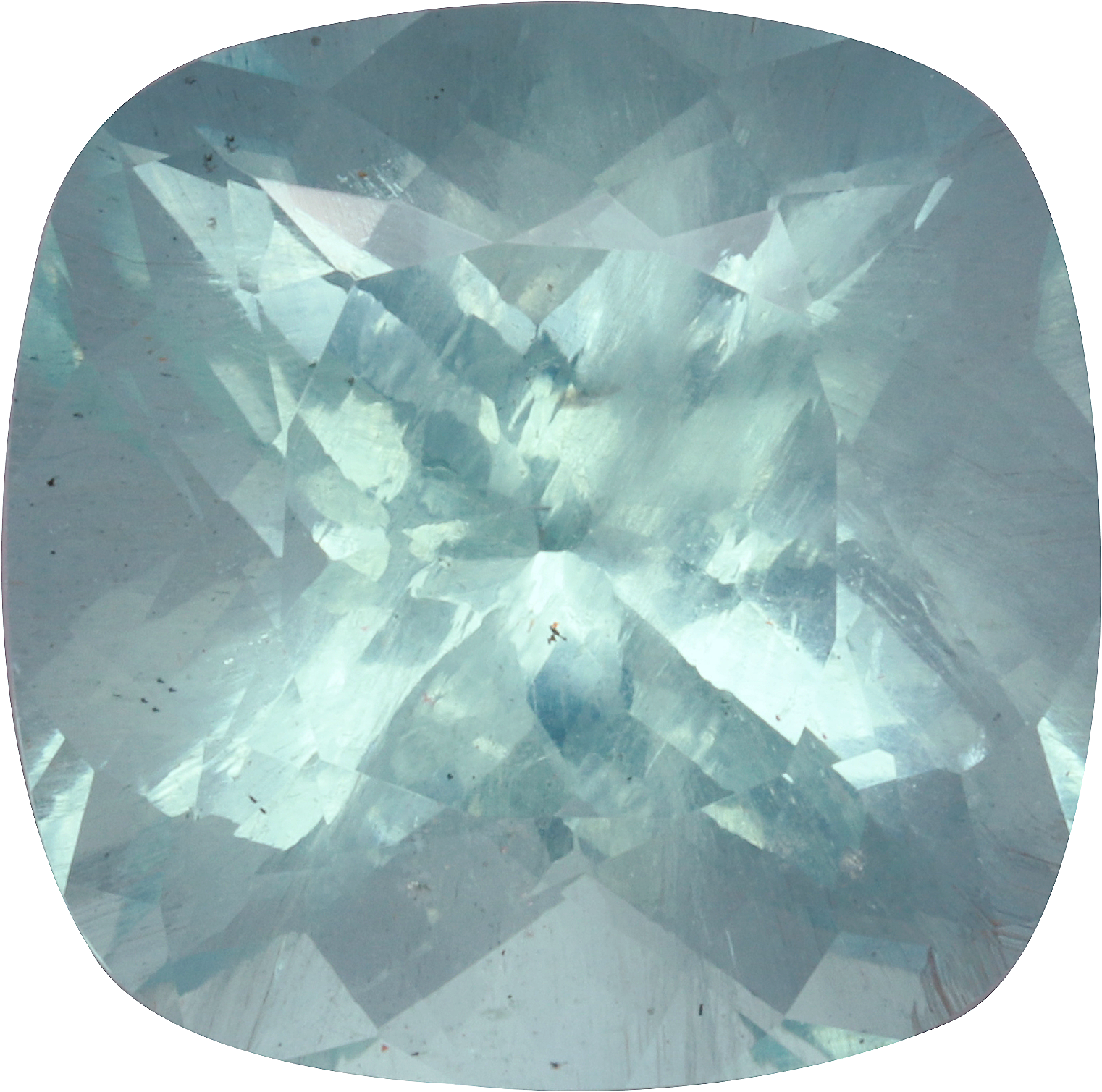 Cushion cut aquamarine, 13.99 by 13.88 mm, shown at actual size