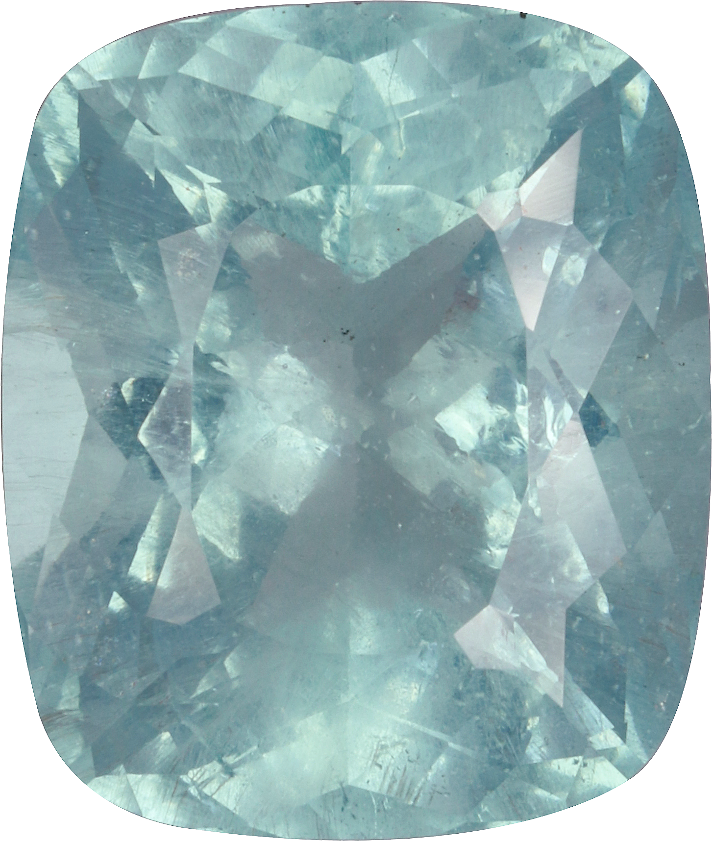 Cushion cut aquamarine, 15.96 by 13.47 mm, shown at actual size