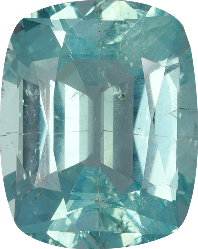Cushion cut aquamarine, 18.19 by 14.51 mm, shown at actual size