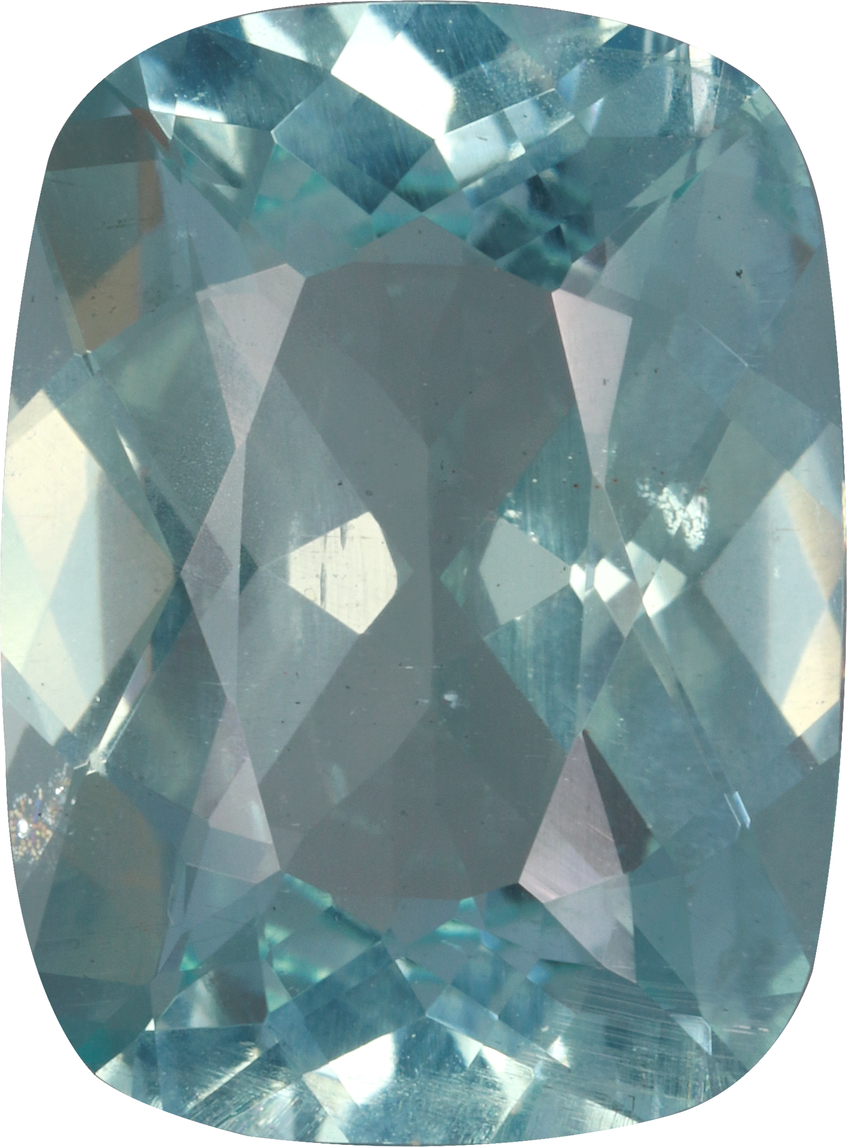 Cushion cut aquamarine, 15.01 by 11.15 mm, shown at actual size