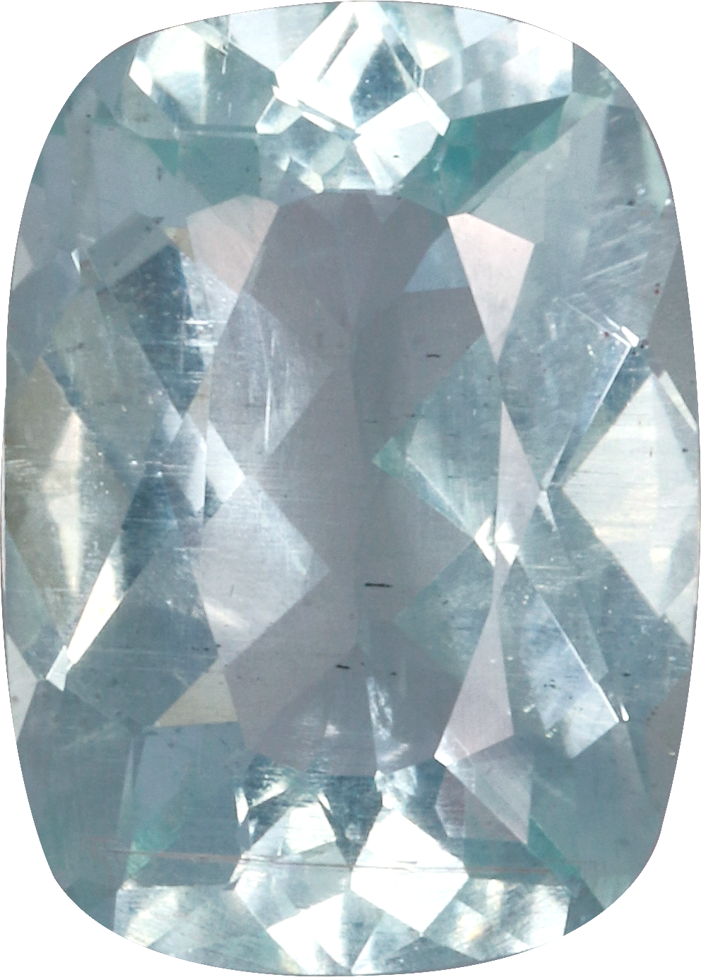 Cushion cut aquamarine, 11.15 by 7.97 mm, shown at actual size