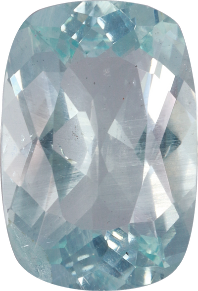 Cushion cut aquamarine, 13.2 by 8.93 mm, shown at actual size