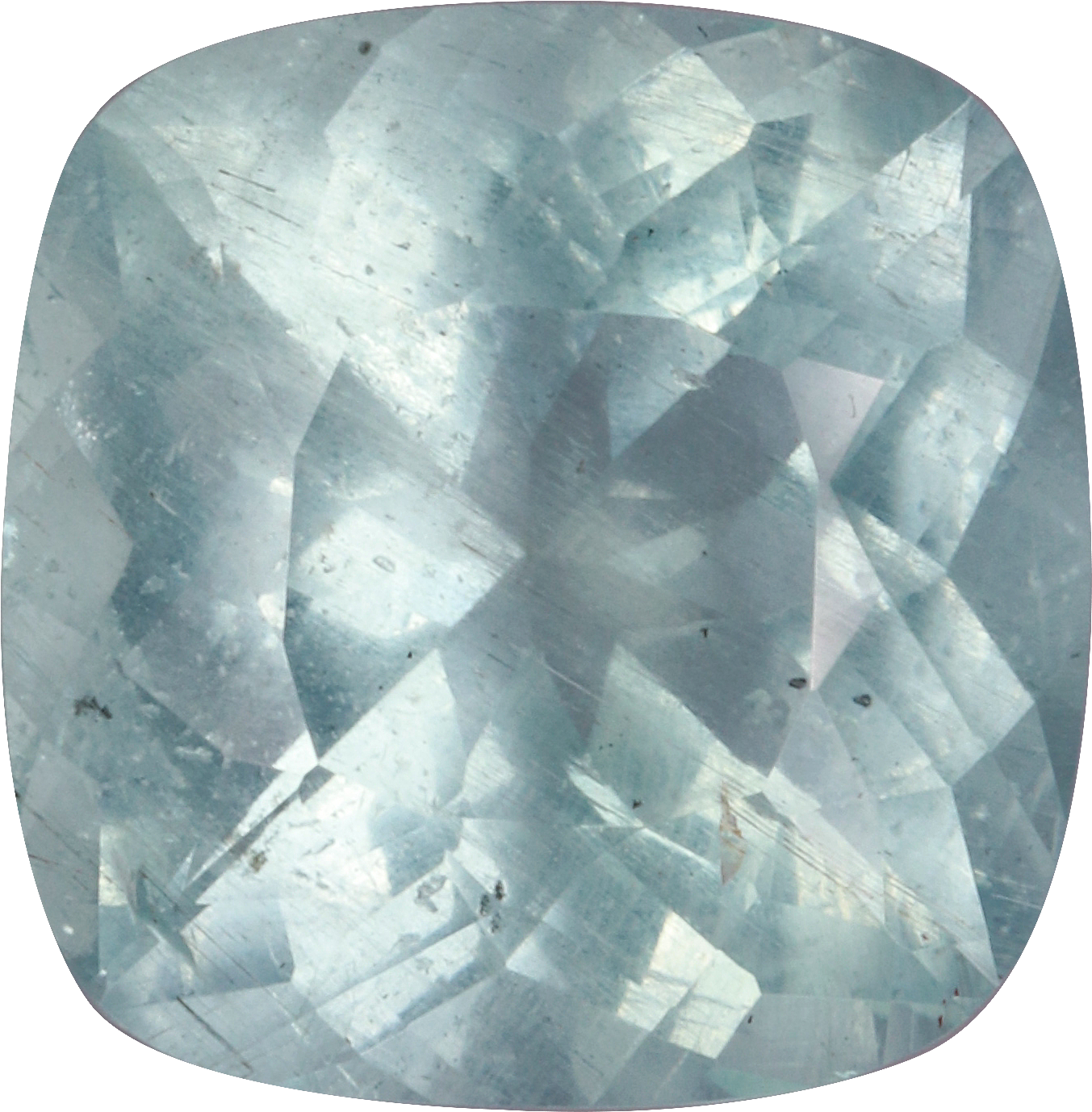 Cushion cut aquamarine, 11.06 by 10.9 mm, shown at actual size