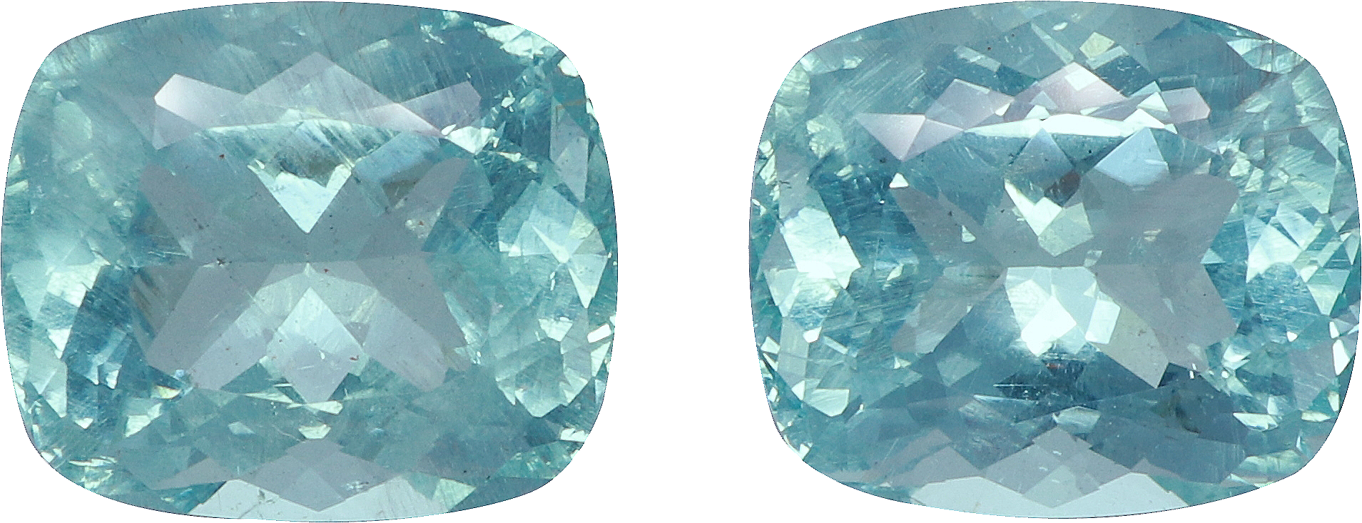Cushion cut aquamarine, 18.27 by 15.39 mm, shown at actual size