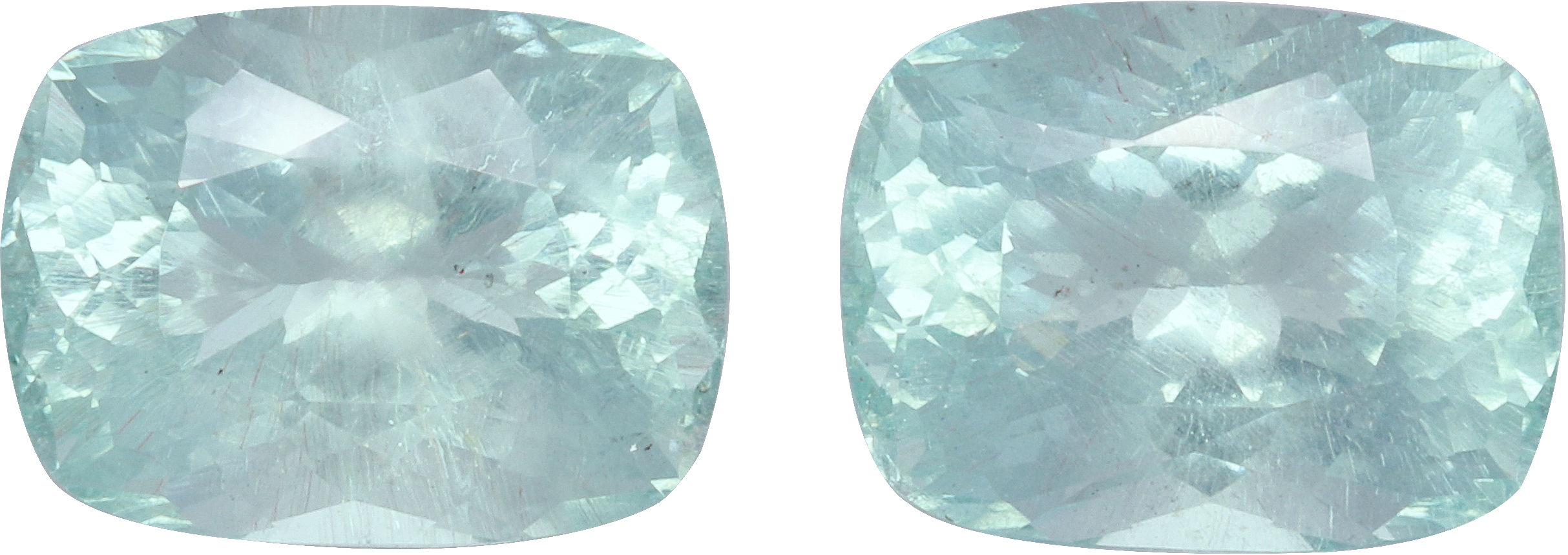 Cushion cut aquamarine, 12.13 by 9.21 mm, shown at actual size