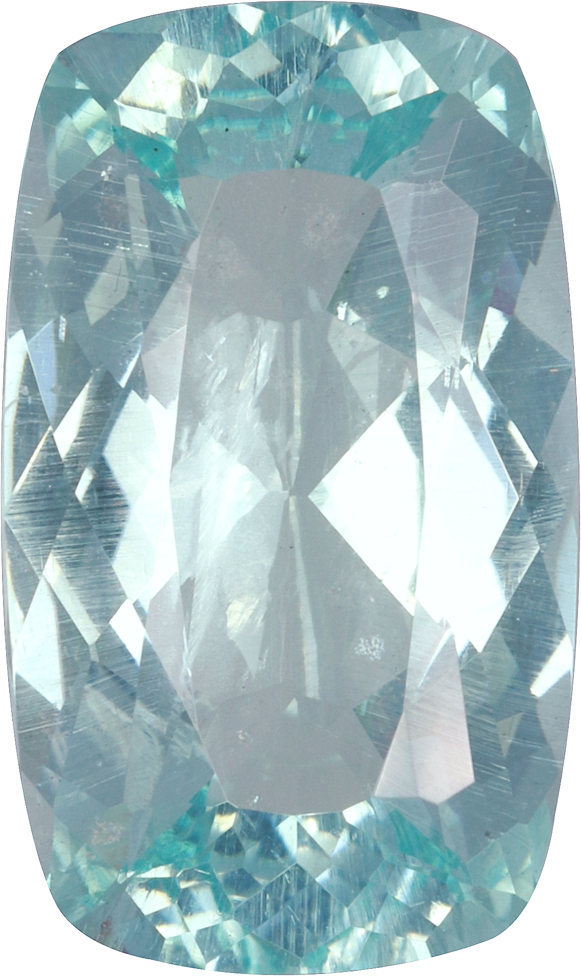 Cushion cut aquamarine, 17.94 by 10.62 mm, shown at actual size
