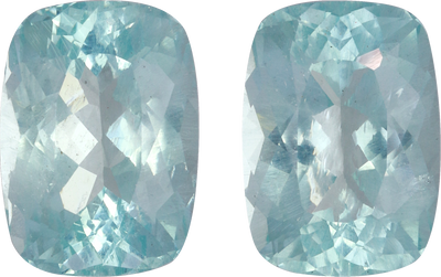 Cushion cut aquamarine, 14 by 10.11 mm, shown at actual size