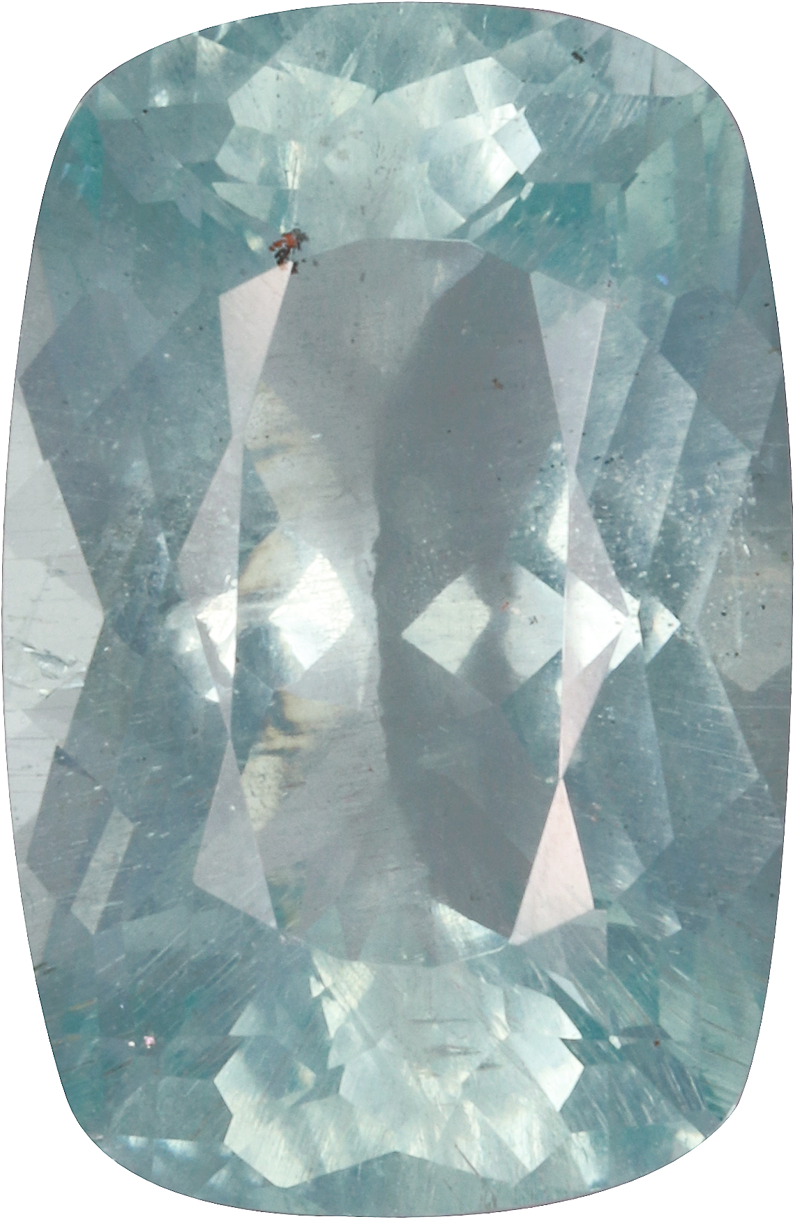 Cushion cut aquamarine, 13.88 by 9.12 mm, shown at actual size