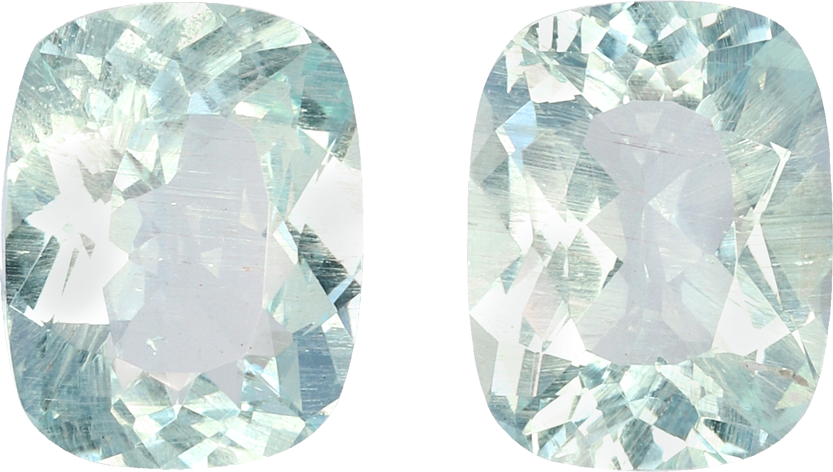 Cushion cut aquamarine, 10.04 by 7.82 mm, shown at actual size