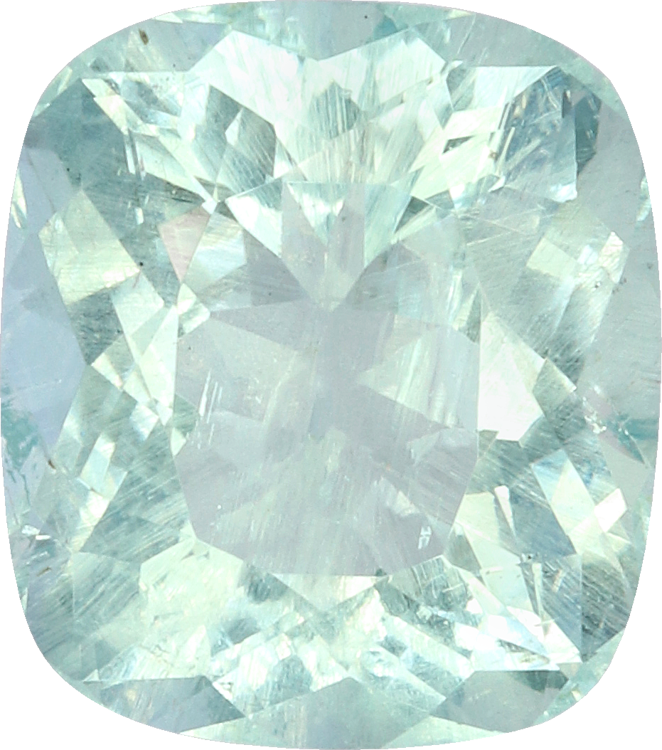 Cushion cut aquamarine, 11.6 by 10.22 mm, shown at actual size
