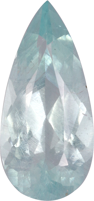 Pear cut aquamarine, 14.99 by 7.07 mm, shown at actual size