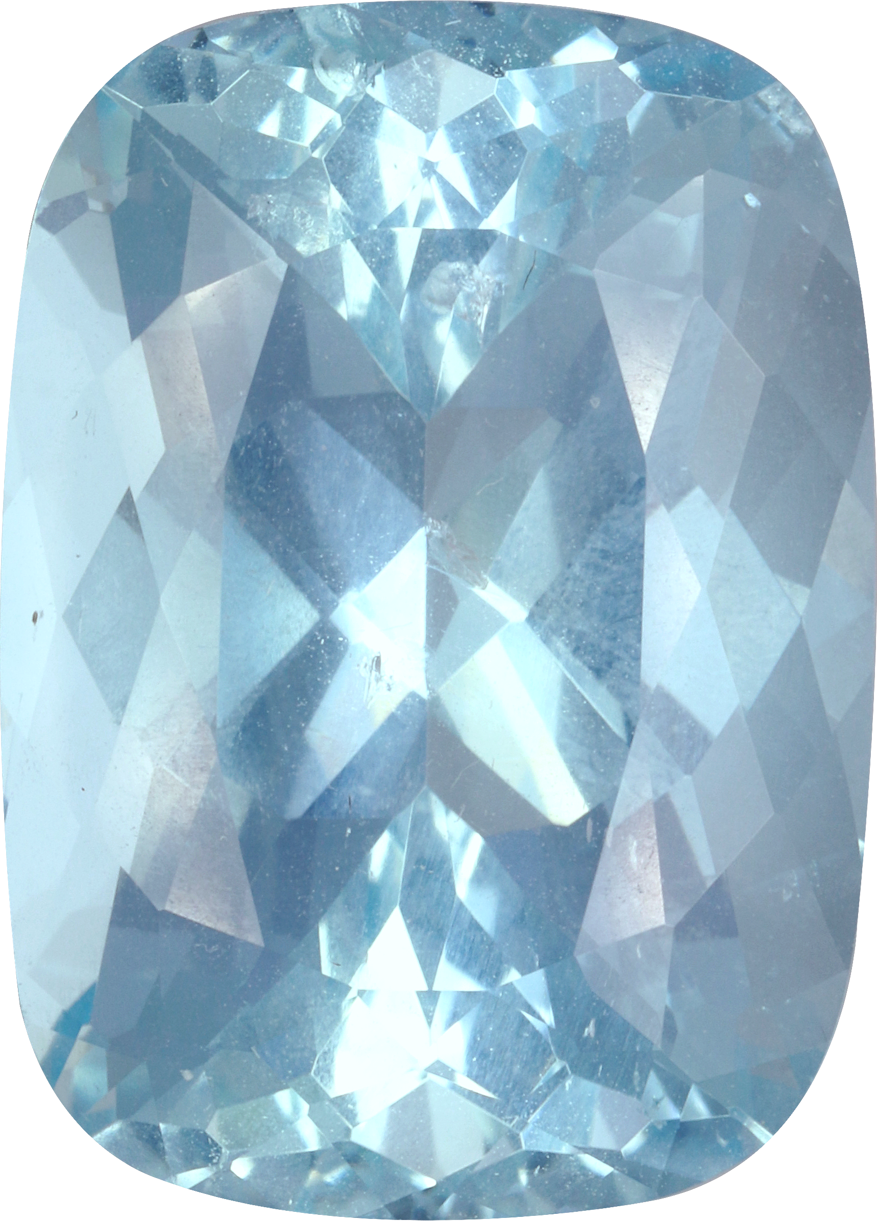 Cushion cut aquamarine, 20.69 by 15.52 mm, shown at actual size