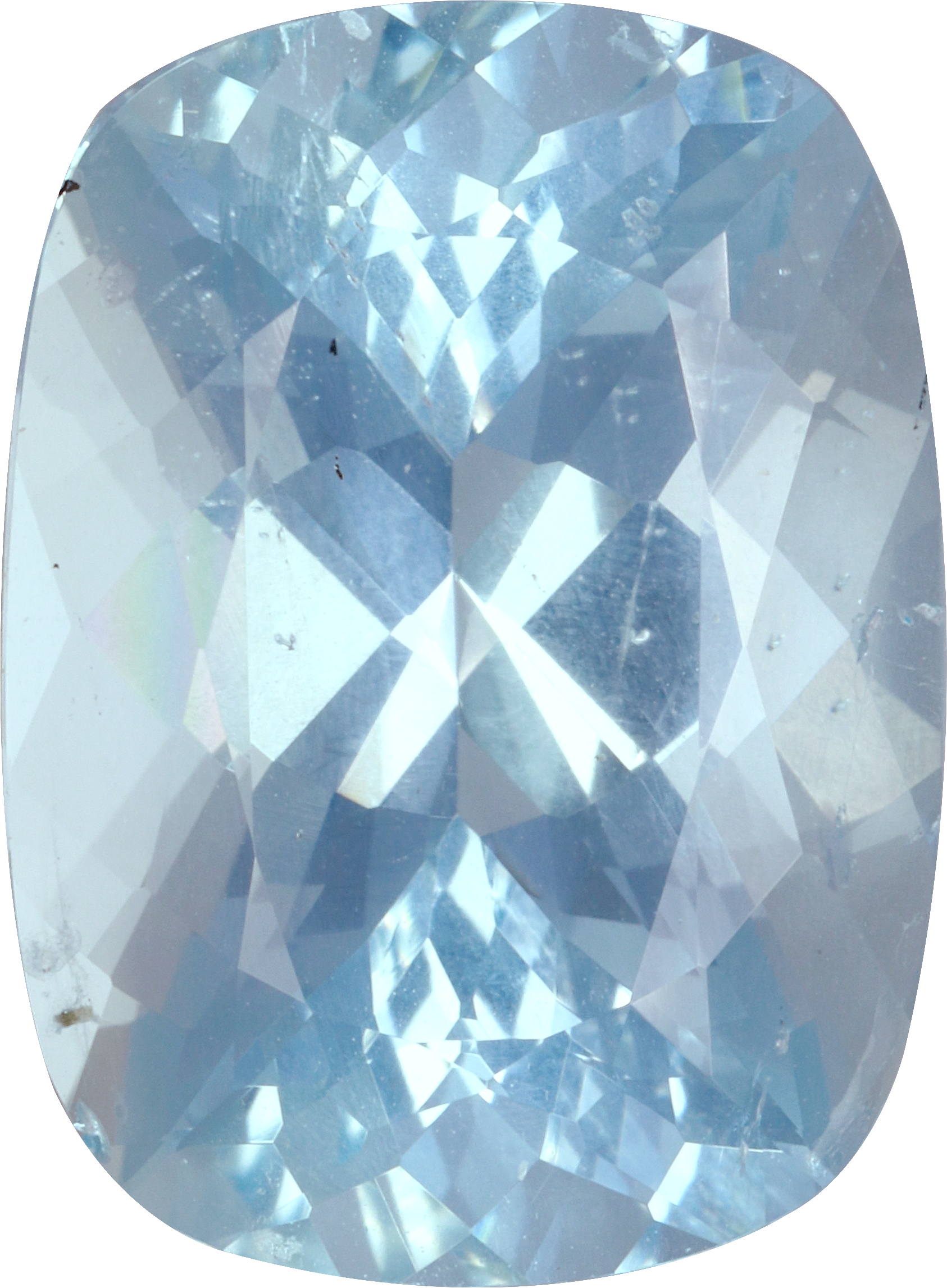 Cushion cut aquamarine, 17.57 by 12.83 mm, shown at actual size