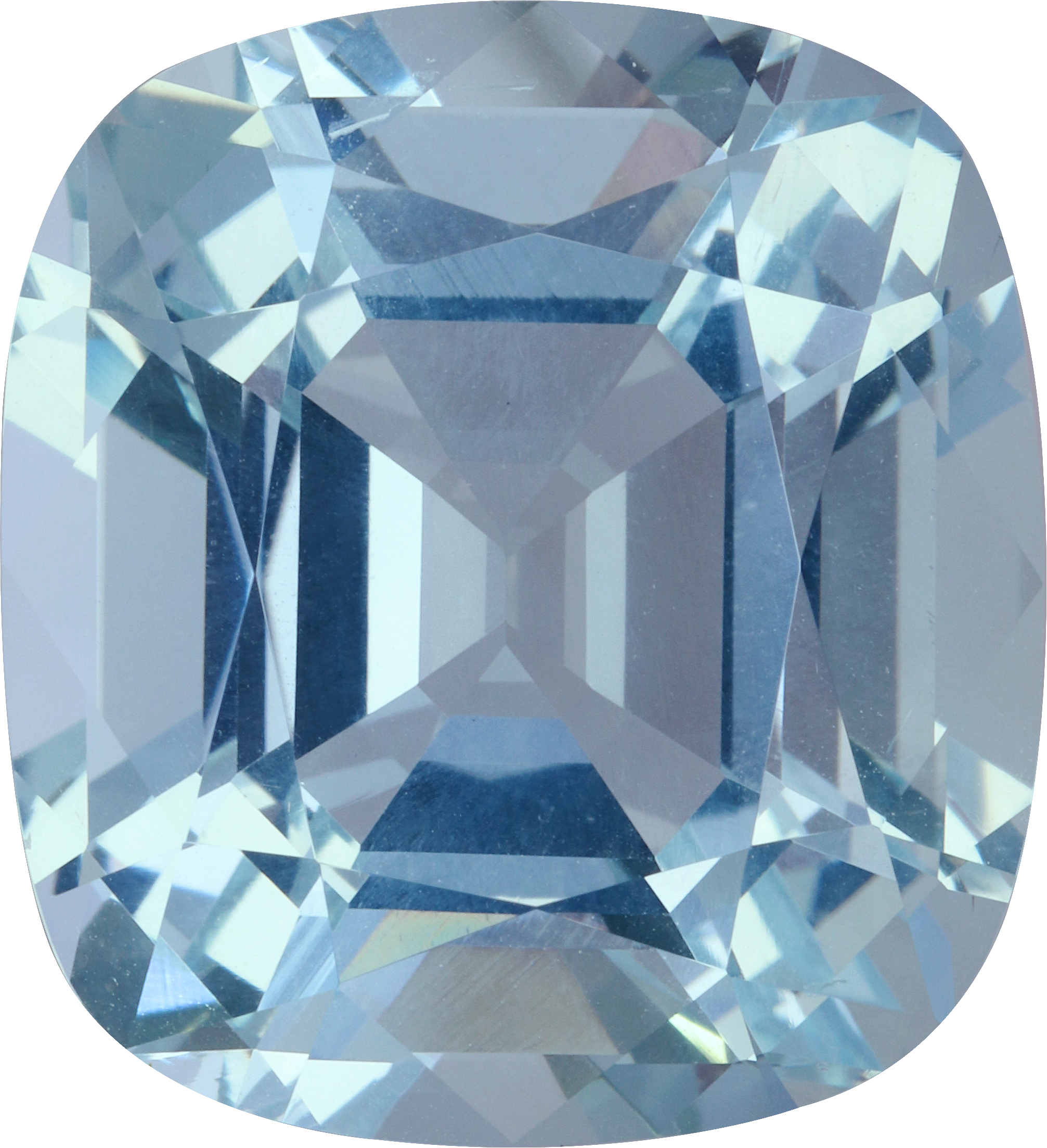 Cushion cut aquamarine, 23.84 by 21.74 mm, shown at actual size
