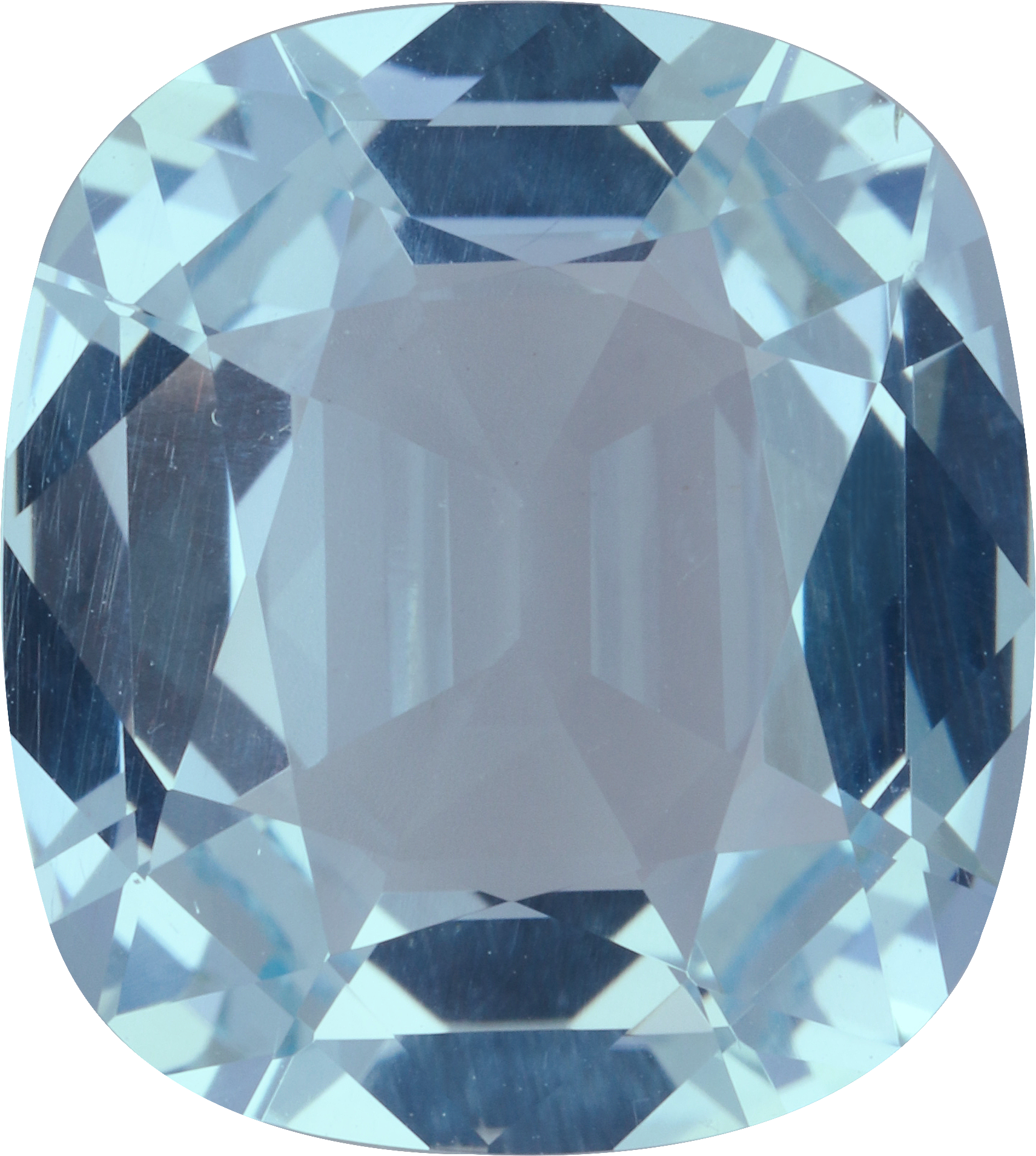 Cushion cut aquamarine, 15.53 by 13.93 mm, shown at actual size