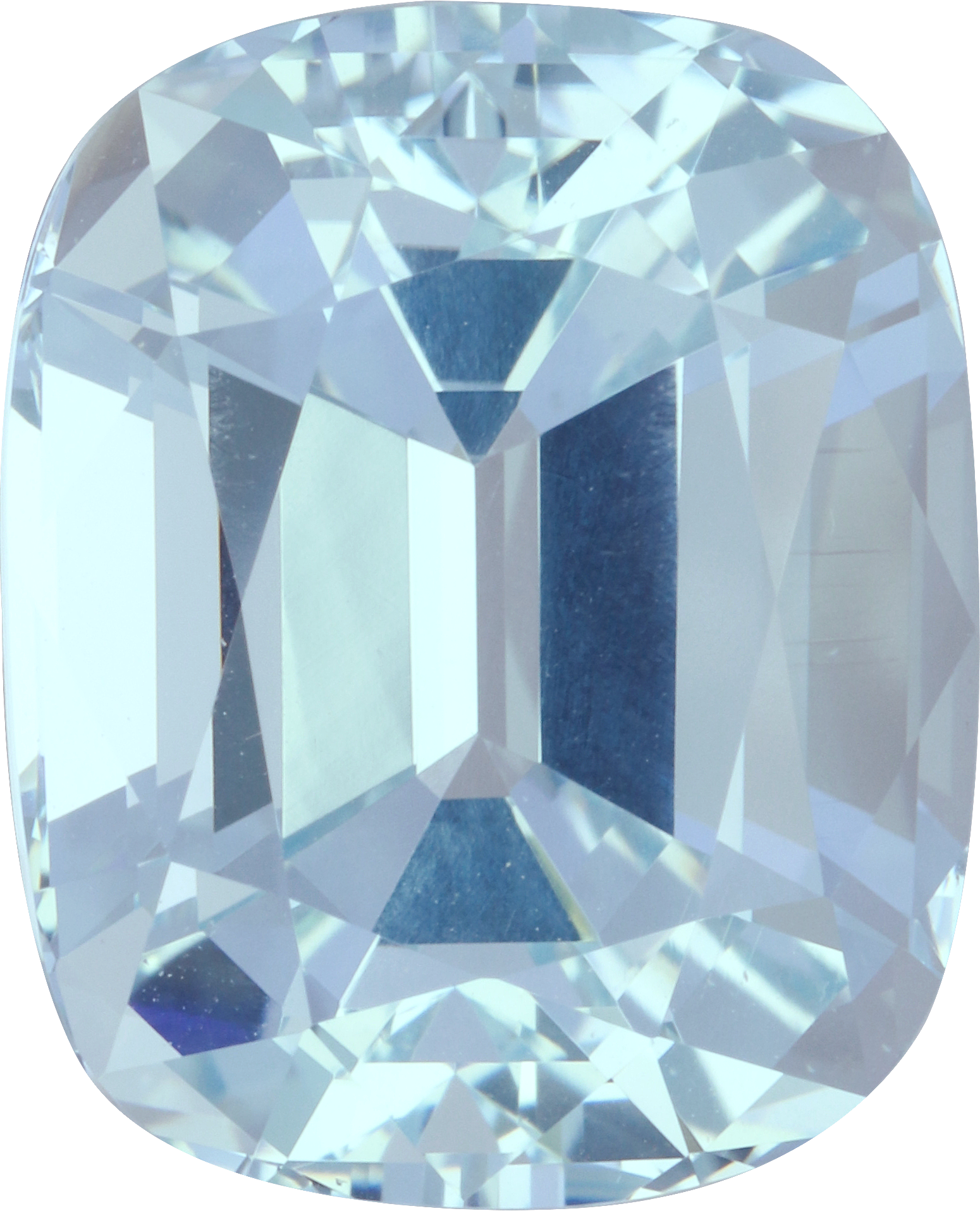 Cushion cut aquamarine, 15.31 by 12.37 mm, shown at actual size