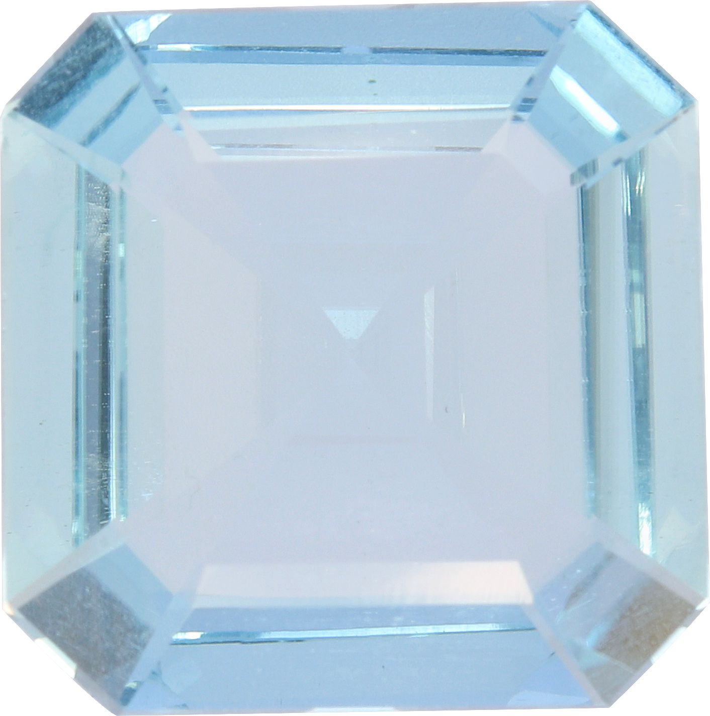 Square cut aquamarine, 14.15 by 14.12 mm, shown at actual size