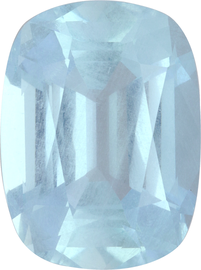 Cushion cut aquamarine, 16.02 by 11.93 mm, shown at actual size