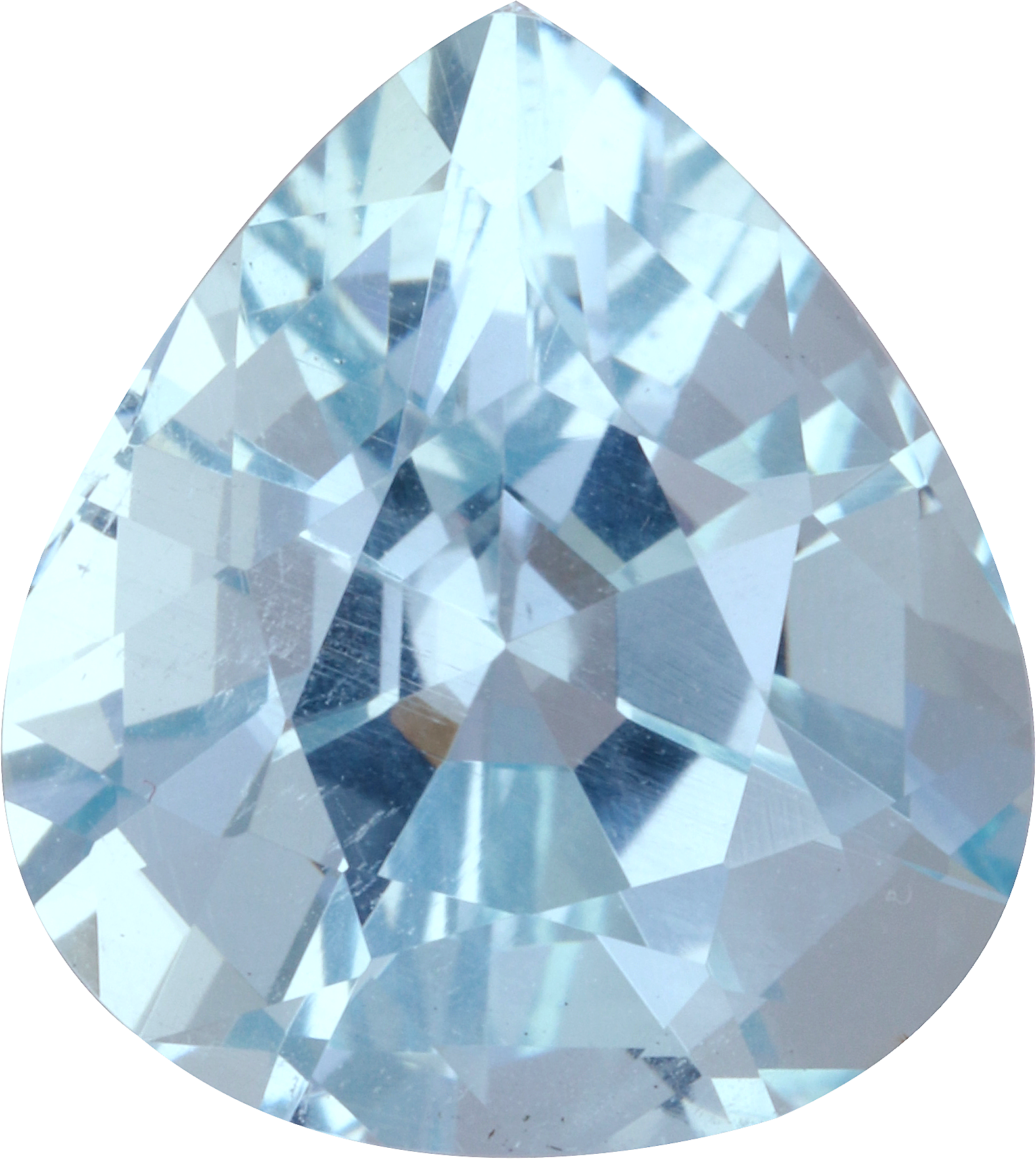 Pear cut aquamarine, 12.7 by 11.38 mm, shown at actual size