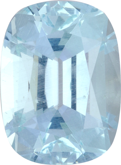 Cushion cut aquamarine, 13.8 by 10.16 mm, shown at actual size