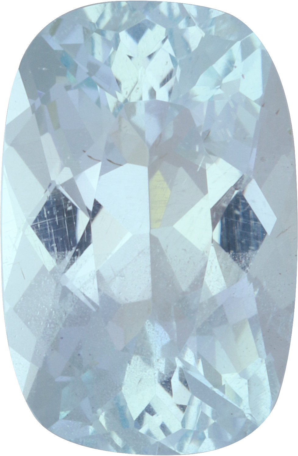 Cushion cut aquamarine, 12.19 by 7.97 mm, shown at actual size