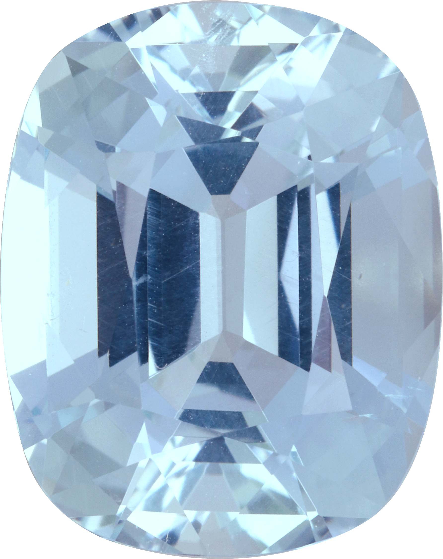 Cushion cut aquamarine, 16.42 by 13.12 mm, shown at actual size