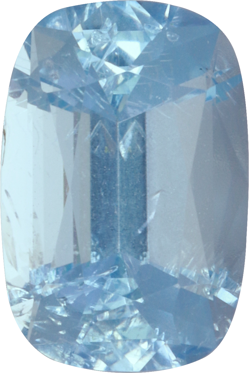 Cushion cut aquamarine, 9.14 by 6.11 mm, shown at actual size