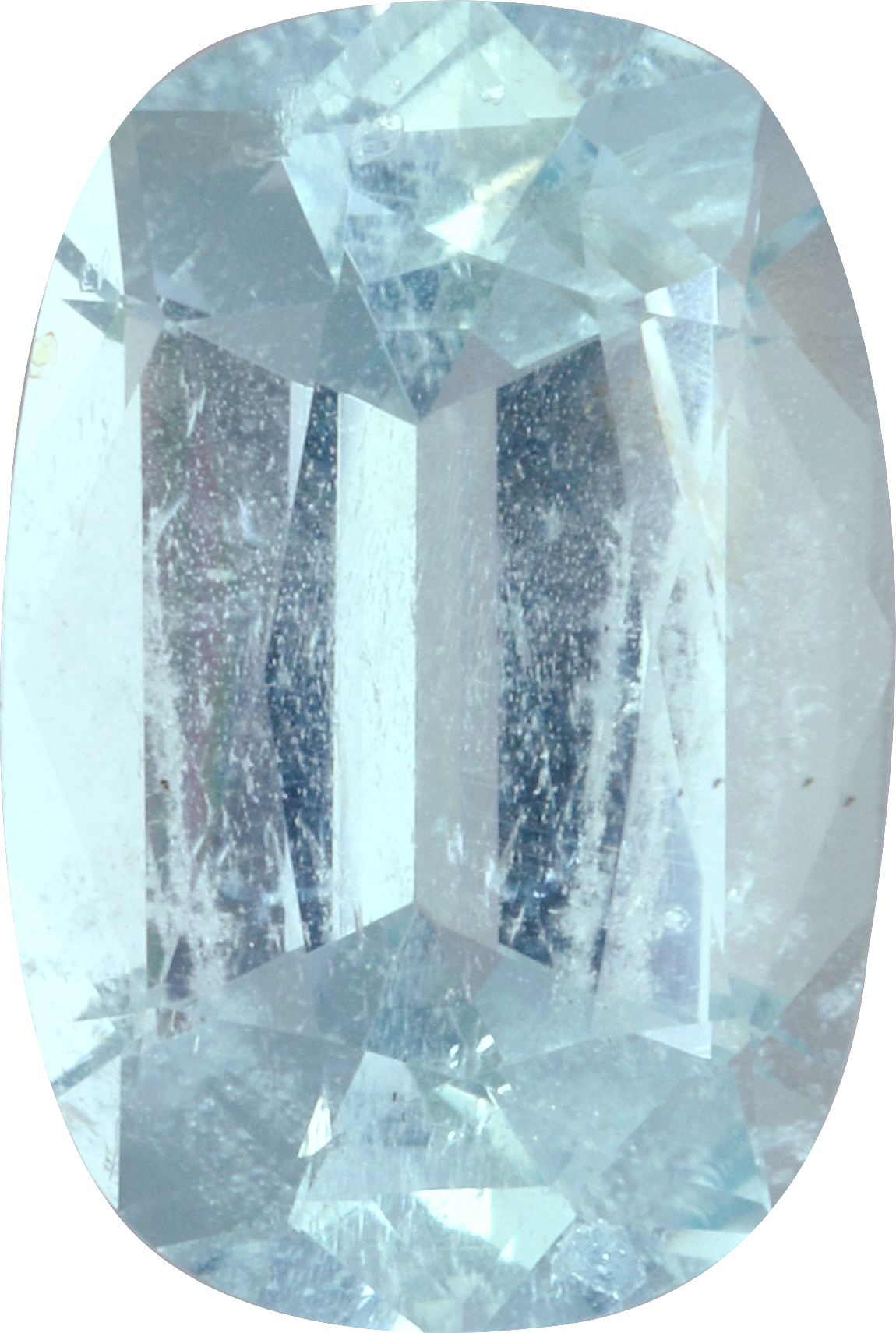 Cushion cut aquamarine, 12.11 by 8.08 mm, shown at actual size