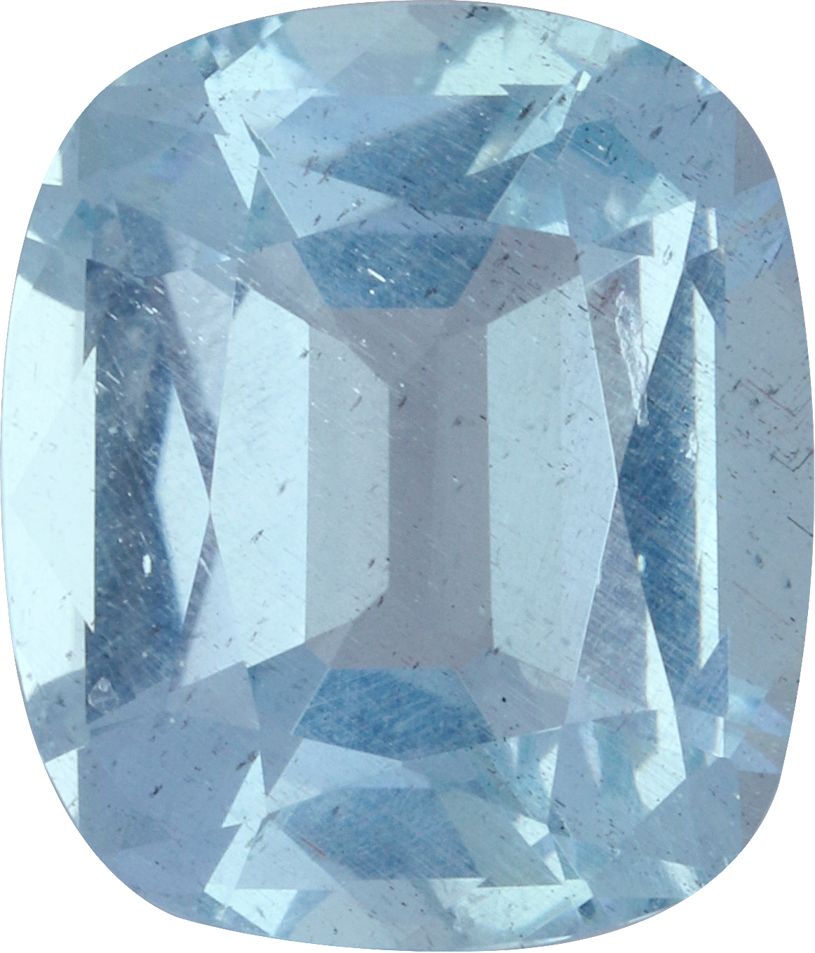 Cushion cut aquamarine, 14.01 by 11.96 mm, shown at actual size