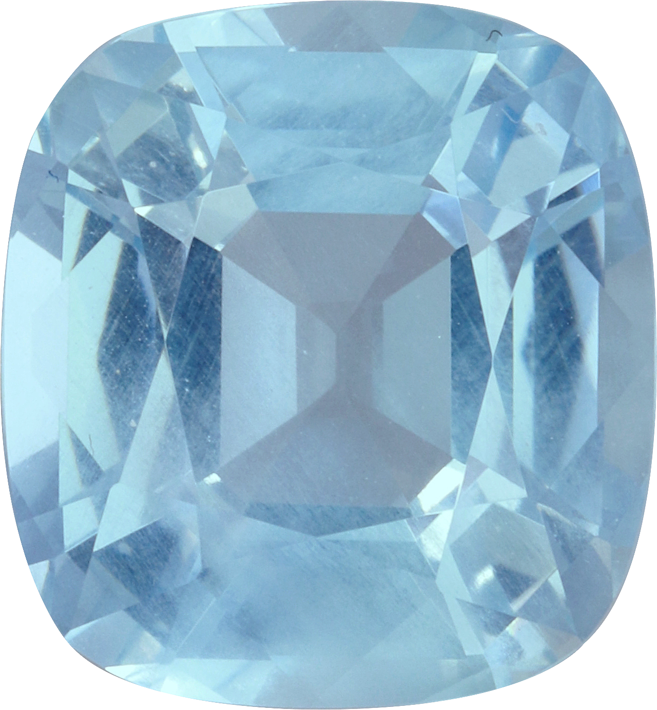 Cushion cut aquamarine, 13.13 by 12.18 mm, shown at actual size