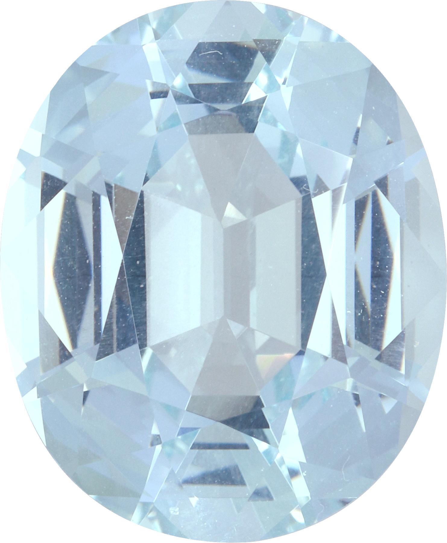 Oval cut aquamarine, 17.13 by 14.11 mm, shown at actual size