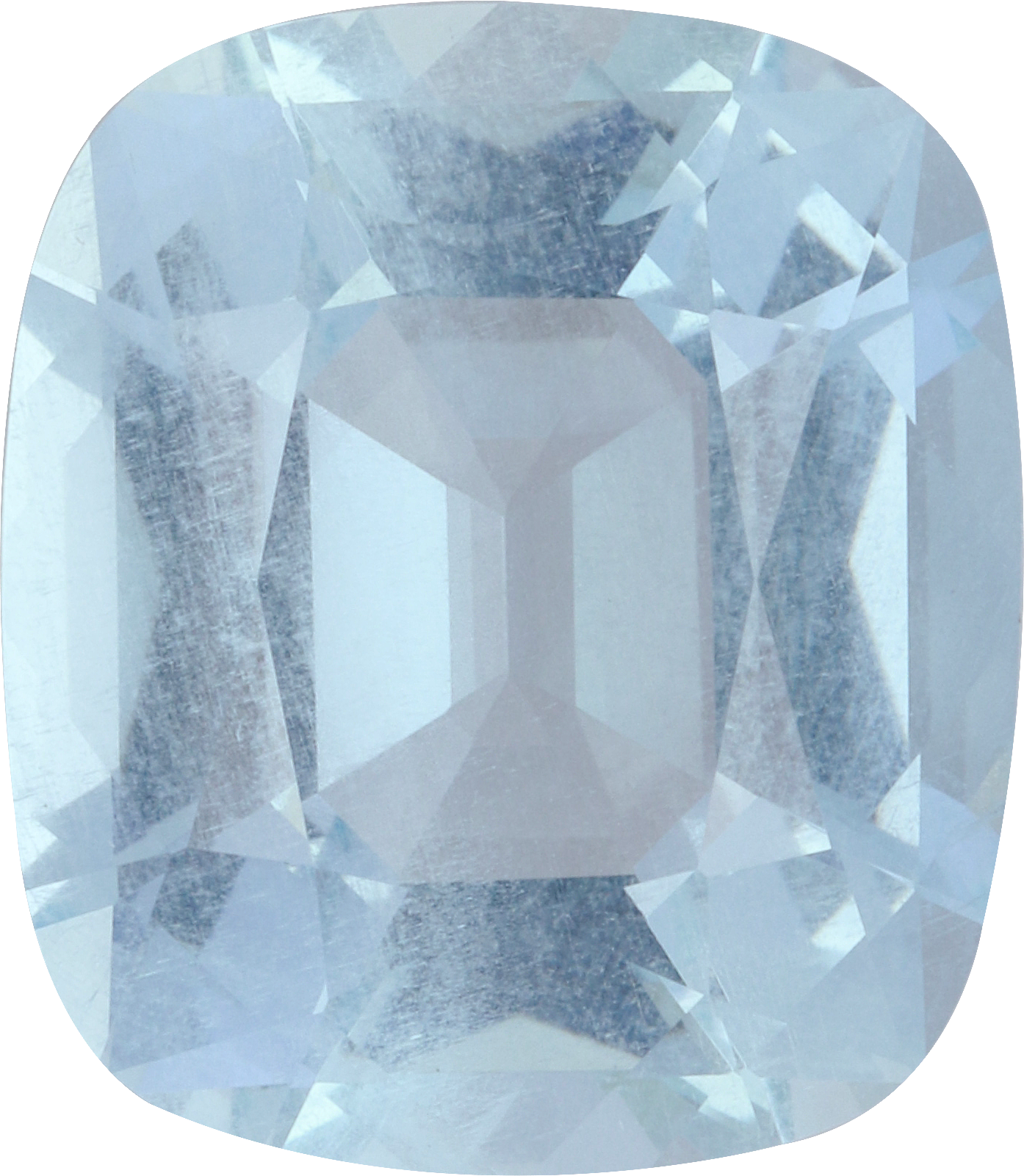 Cushion cut aquamarine, 15.19 by 13.18 mm, shown at actual size