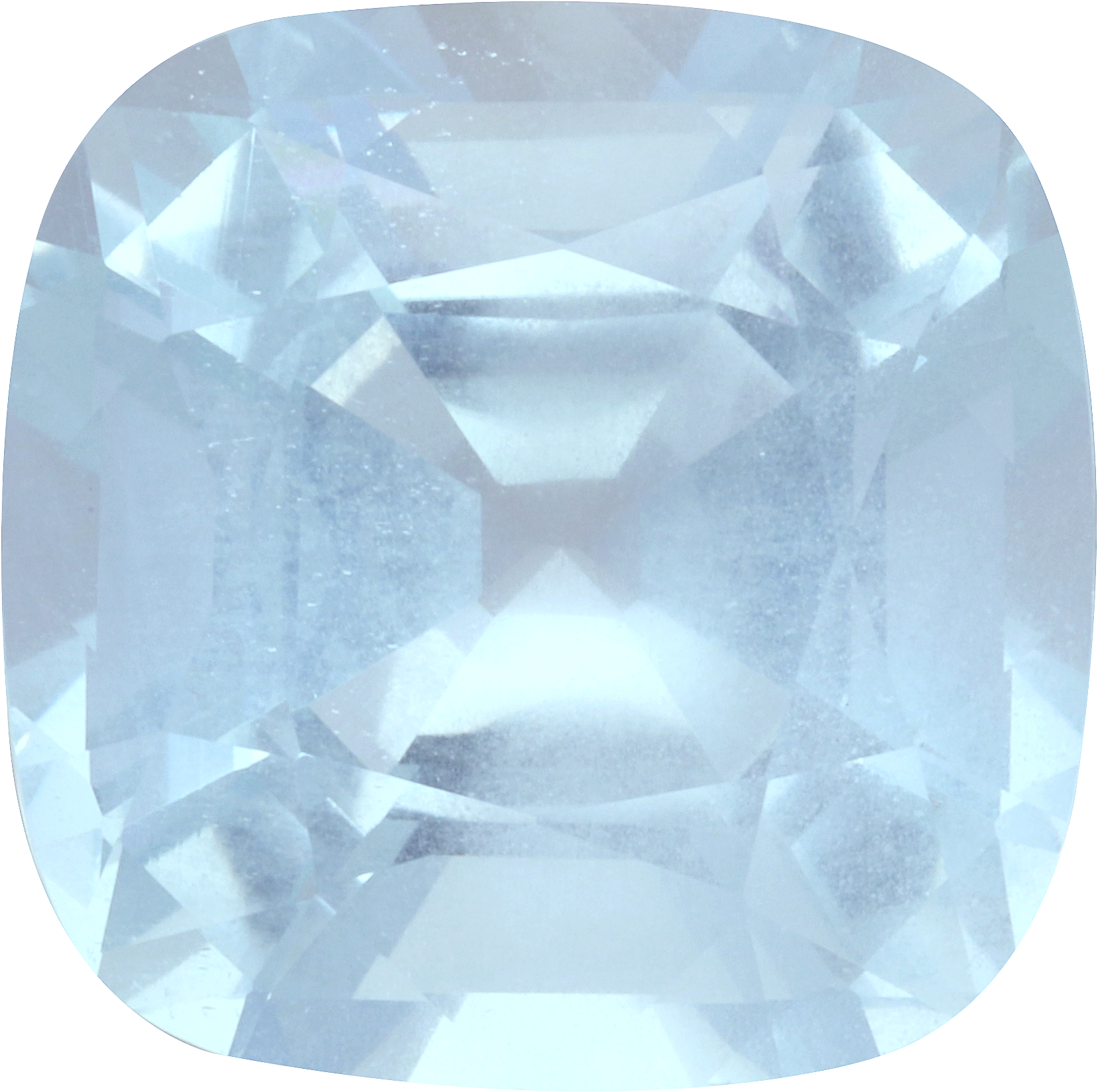 Cushion cut aquamarine, 12.95 by 13.05 mm, shown at actual size
