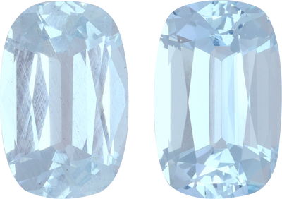 Cushion cut aquamarine, 12.55 by 8.1 mm, shown at actual size