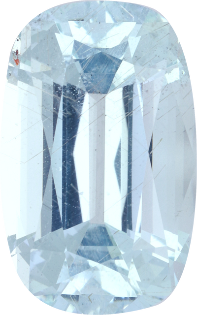 Cushion cut aquamarine, 16.55 by 10.42 mm, shown at actual size