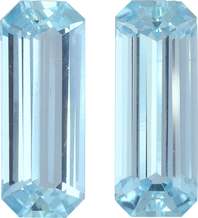 Rectangular cut aquamarine, 16.44 by 6.42 mm, shown at actual size