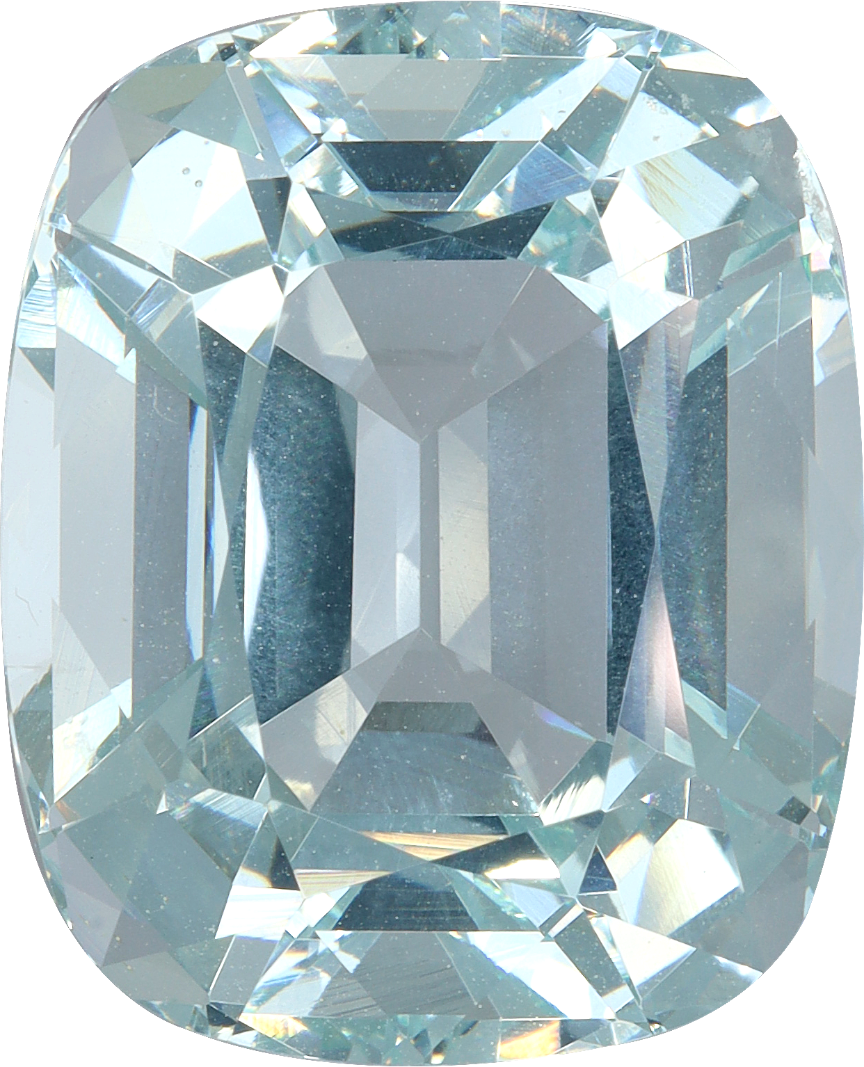 Cushion cut aquamarine, 20.36 by 16.57 mm, shown at actual size