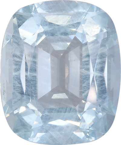 Cushion cut aquamarine, 21.8 by 18.12 mm, shown at actual size