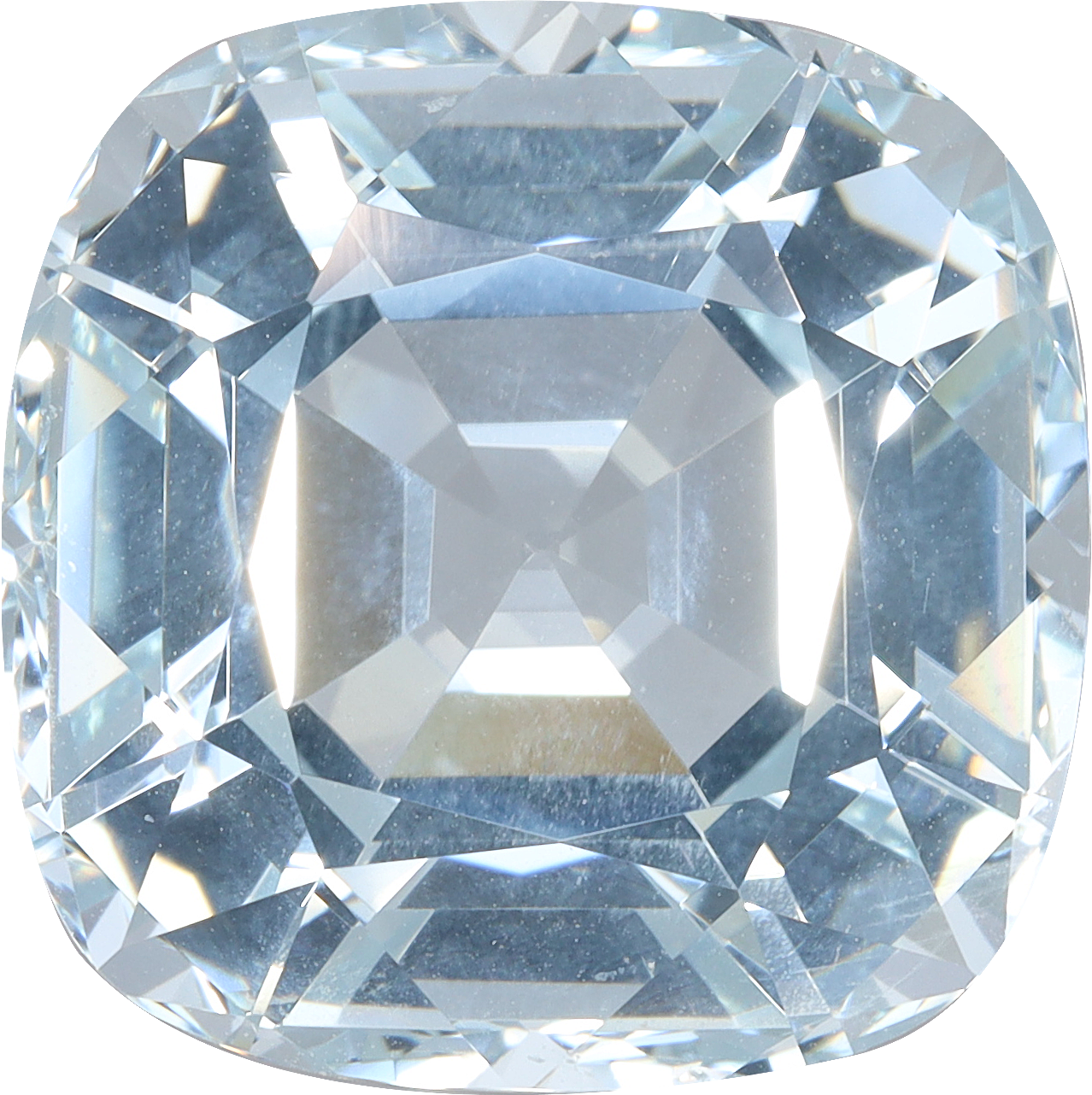Cushion cut aquamarine, 17.01 by 16.96 mm, shown at actual size