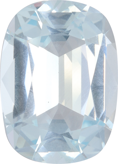 Cushion cut aquamarine, 21.85 by 15.69 mm, shown at actual size