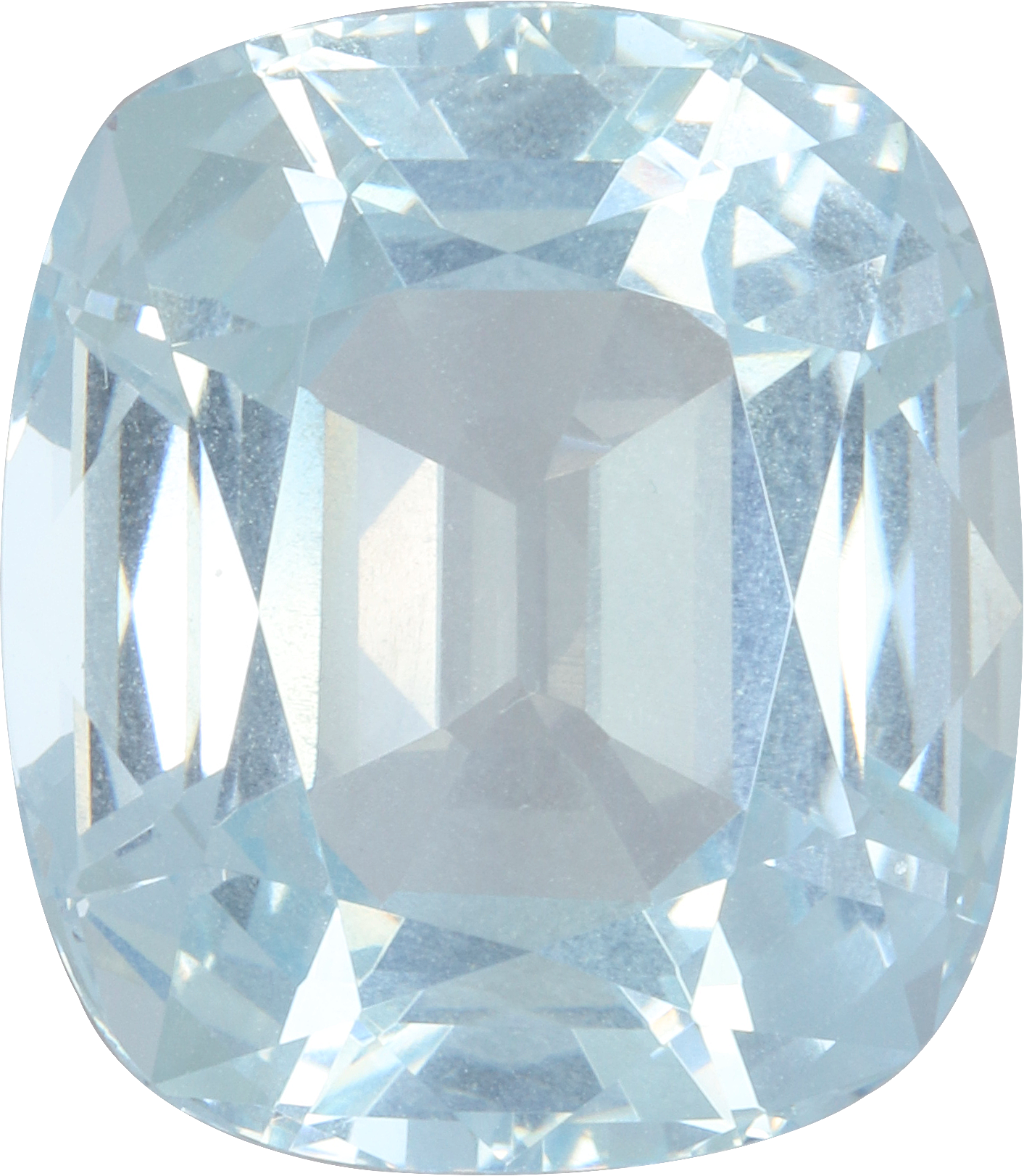 Cushion cut aquamarine, 17.14 by 15.03 mm, shown at actual size