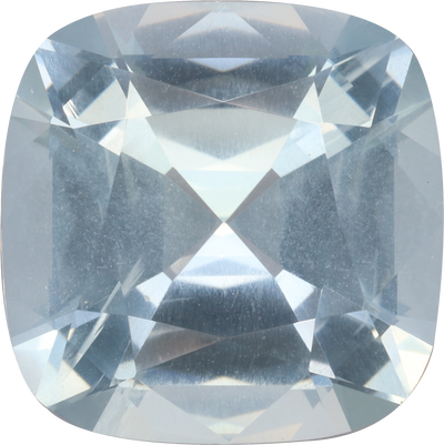 Cushion cut aquamarine, 16.01 by 15.99 mm, shown at actual size
